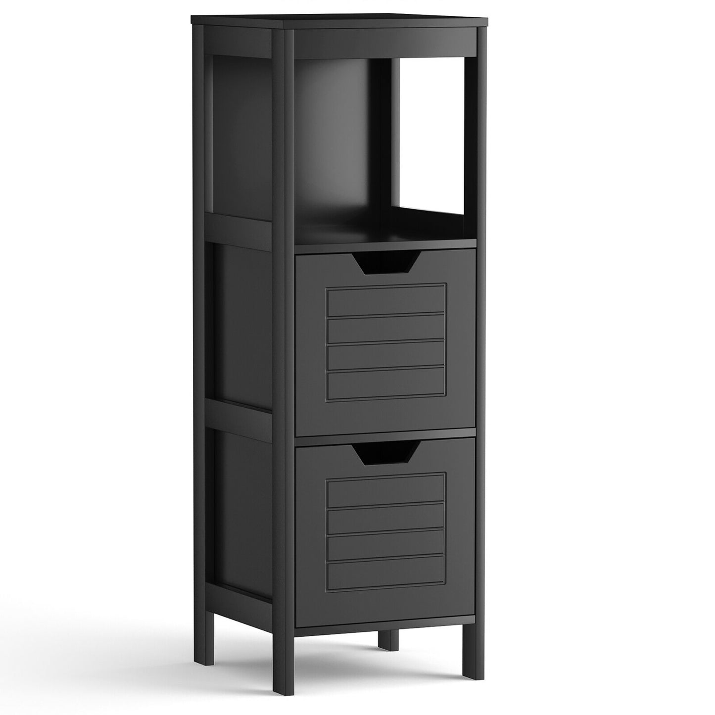 Giantex Bathroom Floor Cabinet, Wooden Free Standing Side Storage Cabinet with Two Removable Drawers for Flexible Storing, Suitable for Bathroom, Living Room, Bedroom, 12 x 12 x 35 inches, Black