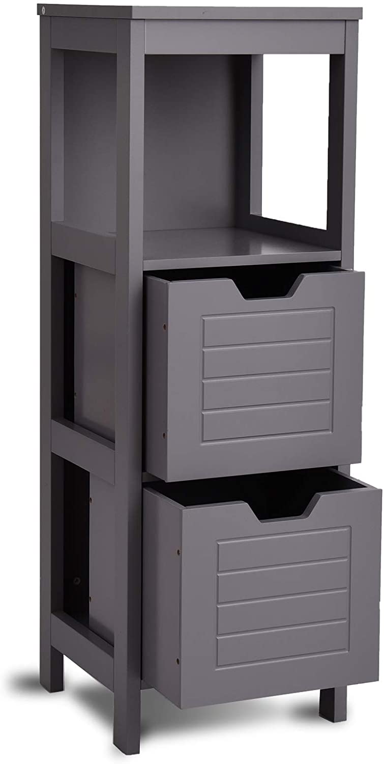 Giantex Bathroom Floor Cabinet, Wooden Free Standing Side Storage Cabinet with Two Removable Drawers for Flexible Storing, Suitable for Bathroom, Living Room, Bedroom, 12 x 12 x 35 inches