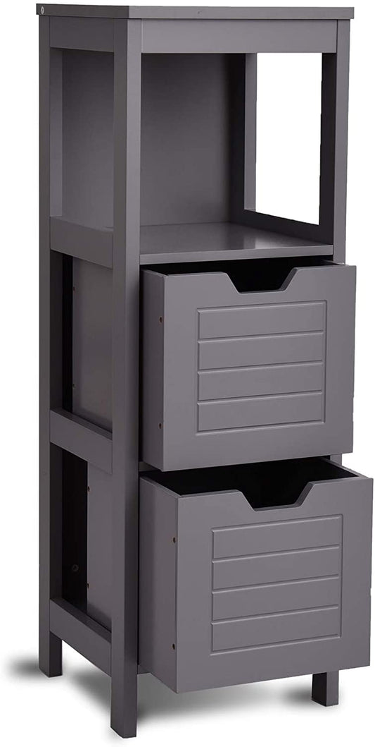 Giantex Bathroom Floor Cabinet, Wooden Free Standing Side Storage Cabinet with Two Removable Drawers for Flexible Storing, Suitable for Bathroom, Living Room, Bedroom, 12 x 12 x 35 inches