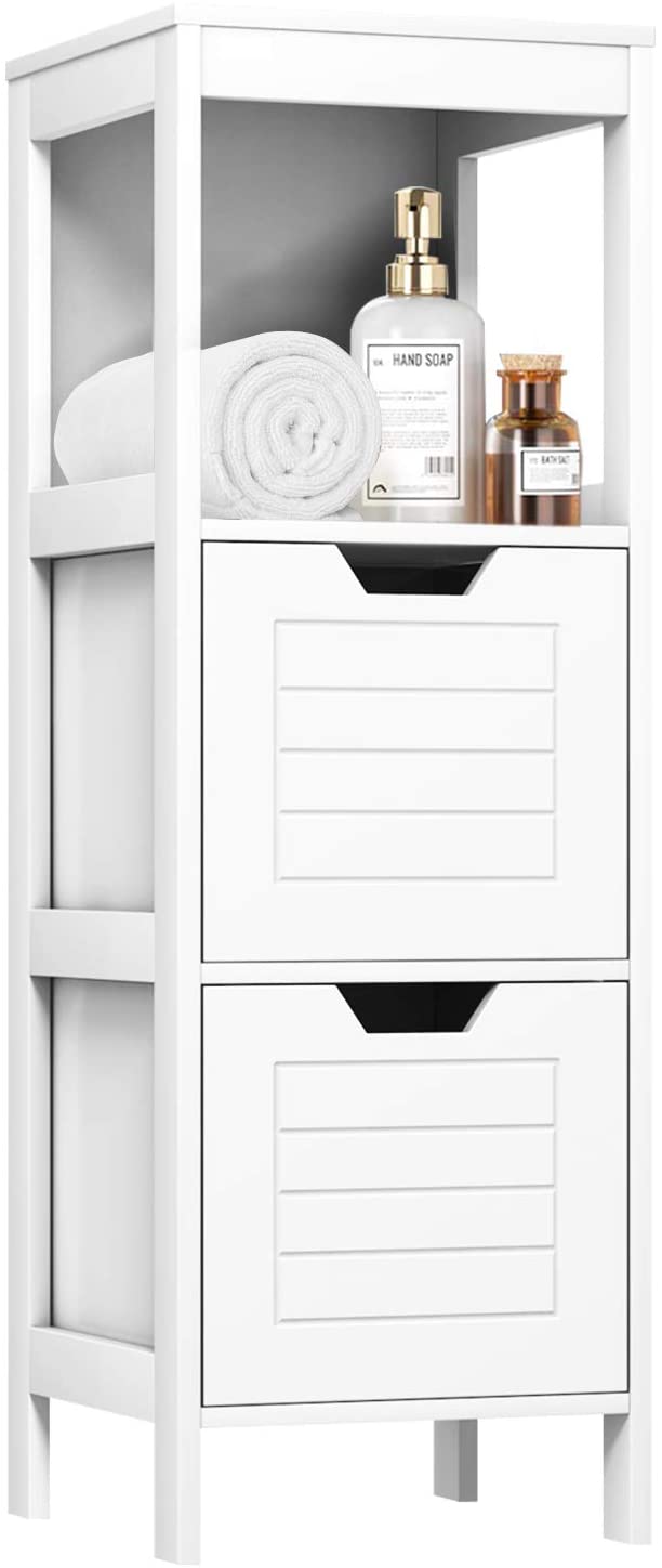 Giantex Bathroom Floor Cabinet, Wooden Free Standing Side Storage Cabinet with Two Removable Drawers for Flexible Storing, Suitable for Bathroom, Living Room, Bedroom, 12 x 12 x 35 inches