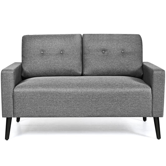 Giantex Loveseat Sofa, 55¡¯¡¯ 2 Seat Modern Sofa Couch with Cushions, Rubber Wooden Legs and Button Trim, Modern Cushioned Double Seat Sofa Sleeper, Suitable for Home and Office, Grey