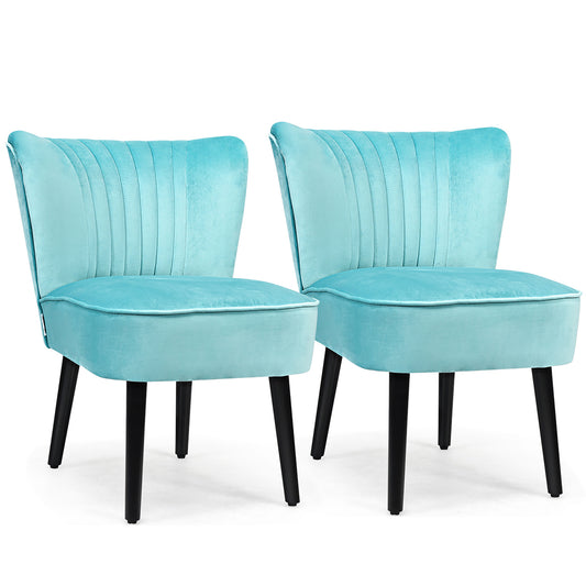 Giantex Set of 2 Flannel Accent Chairs, Soft Upholstered Modern Leisure Chairs with Wood Legs, 2 PCS Padded Armless Wingback Chairs ,Chic Chair Suitable for Bedroom, Office, Turquoise/ Gray/ Brown