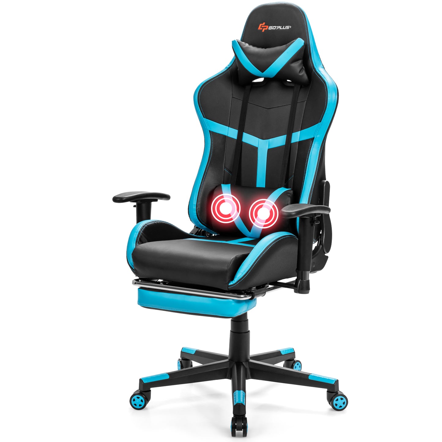 Giantex Ergonomic High Back Racing Chair, Adjustable Massage Gaming Chair w/ Footrest and Adjustable Armrests, Executive Swivel Desk Office Chair with Massage Lumbar Cushion