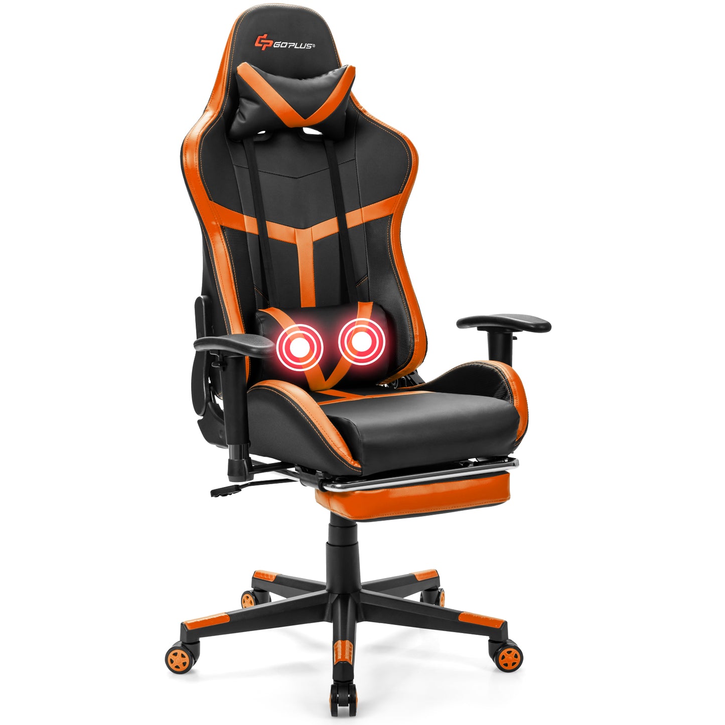 Ergonomic High Back Racing Chair, Adjustable Massage Gaming Chair w/ Footrest and Adjustable Armrests, Executive Swivel Desk Office Chair with Massage Lumbar Cushion