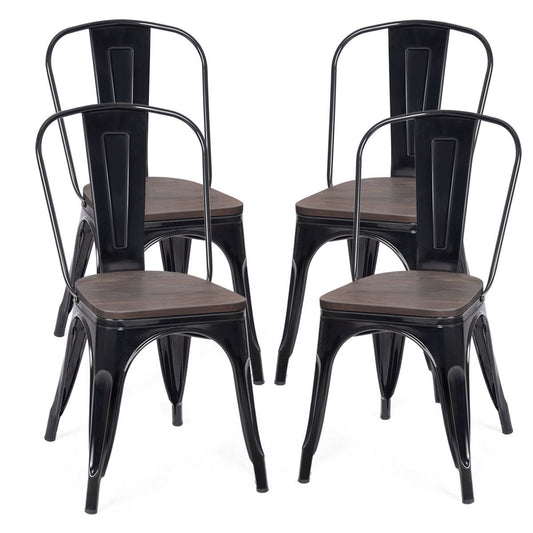 Giantex Set of 4 Tolix Style Metal Dining Side Chair Wood Seat Stackable