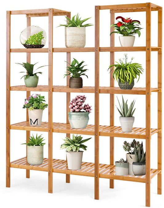 Giantex Multifunctional Bamboo Shelf Flower Plant Display Stand