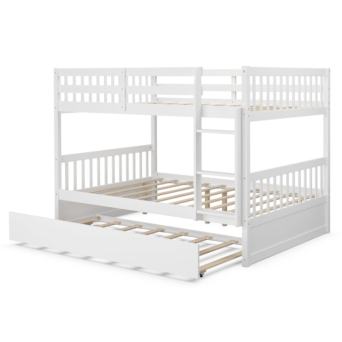 Giantex Full over Full Bunk Bed Platform Wood Bed Trundle & Ladder Rail