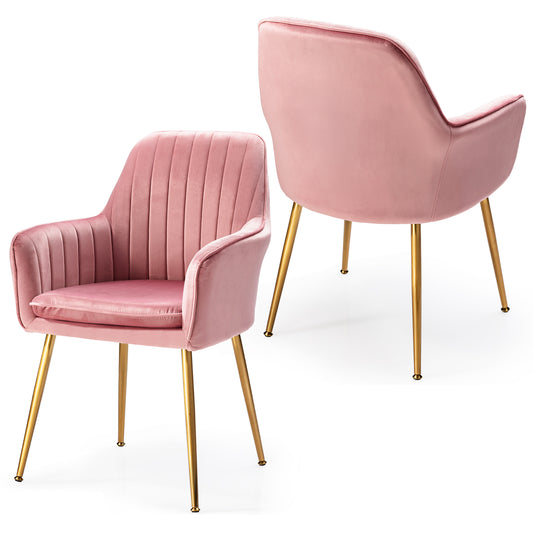 Set of 2 Leathaire Dining Chairs w/Removable Cushion, Mid-Back Leisure Armchair Pink