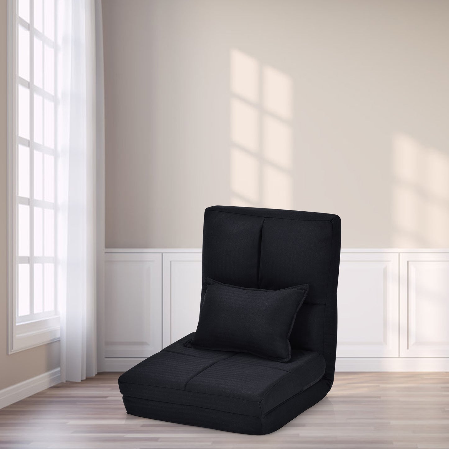 Giantex Triple Fold Down Sofa Bed, Adjustable Floor Couch Sofa with One Pillow, 6 Reclining Position, Convertible Upholstered Guest Sleeper, Modern Folding Lounge Chaise for Living Room and Bedroom, Black