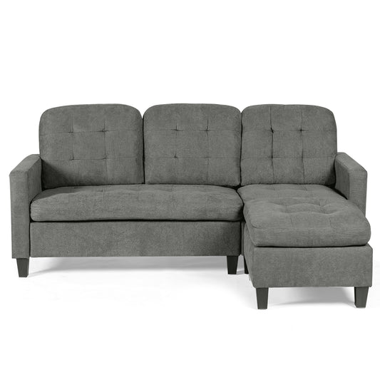 Giantex Convertible Sectional Sofa W/ Massage Back Cushion & Reversible Chaise, Premium Linen Fabric W/ Soft Tactility, Sturdy Construction, Classic Design, Upgraded Comfort, for Small Space, Beige