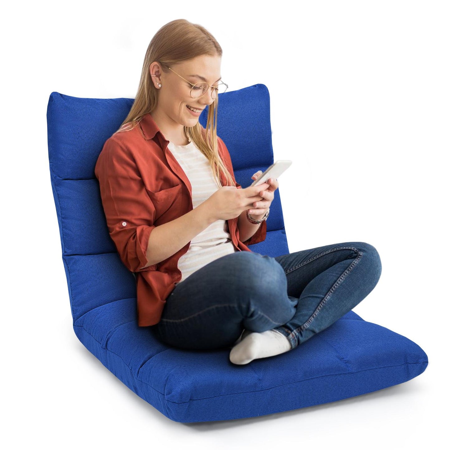 Giantex Adjustable Floor Gaming Sofa Chair w/14-Position, Cushioned Folding Lazy Reclinerw/High Resilience Sponge, Sleeper Bed Couch Recliner(Blue)