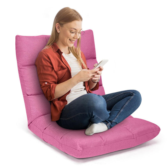 Giantex Adjustable Floor Gaming Sofa Chair w/14-Position, Cushioned Folding Lazy Reclinerw/High Resilience Sponge, Sleeper Bed Couch Recliner(Pink)