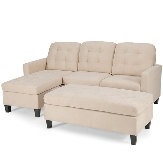 Giantex Reversible Sectional Sofa Couch L-shaped Linen Sleeper w/Ottoman Beige