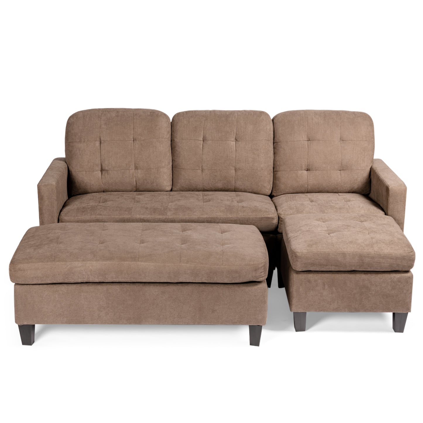 Giantex Reversible Sectional Sofa Couch L-shaped Linen Sleeper w/Ottoman Brown