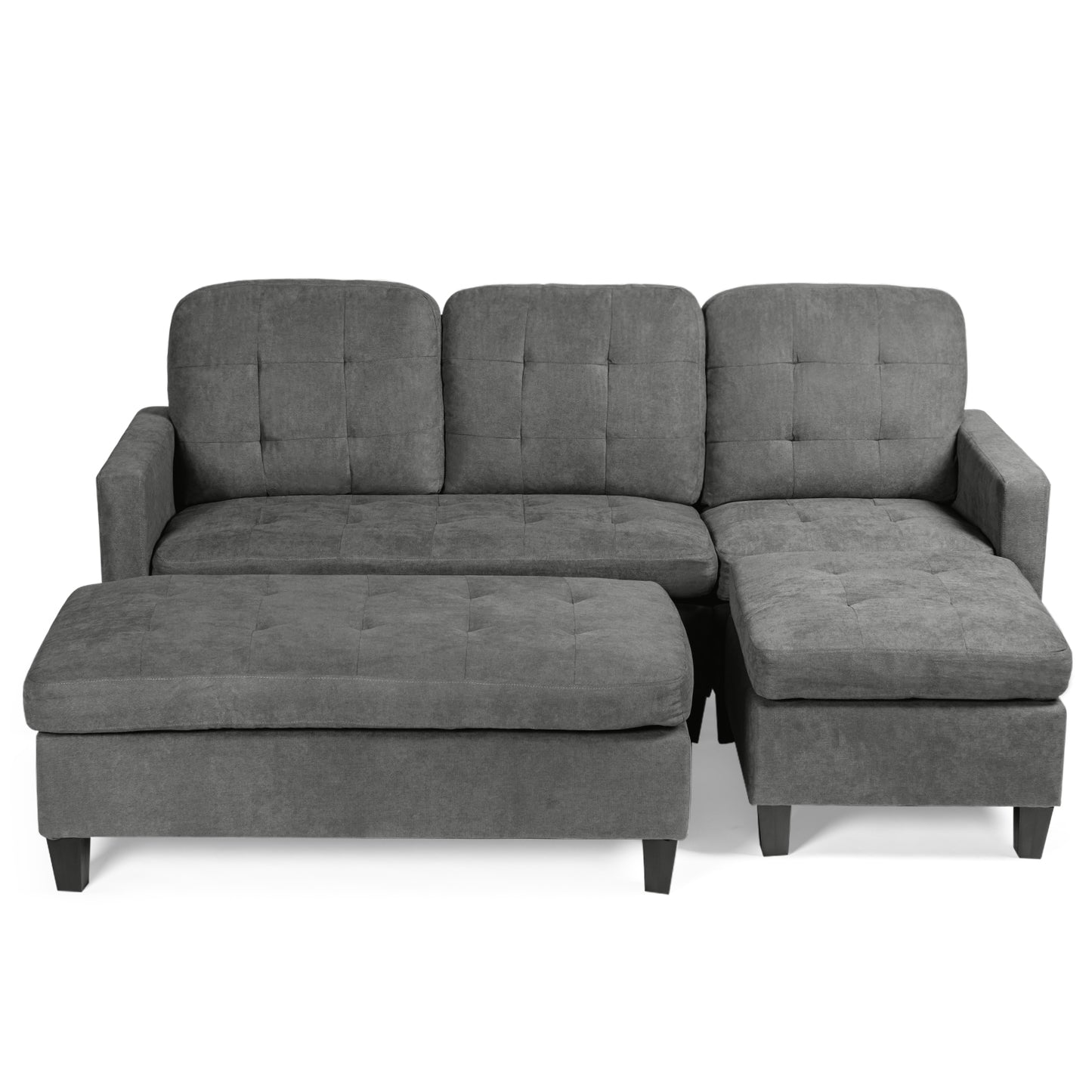 Giantex Reversible Sectional Sofa Couch L-shaped Linen Sleeper w/Ottoman Gray