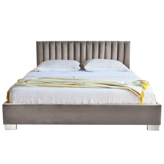 Giantex Queen Platform Bed Frame Flannel Headboard Navy Blue