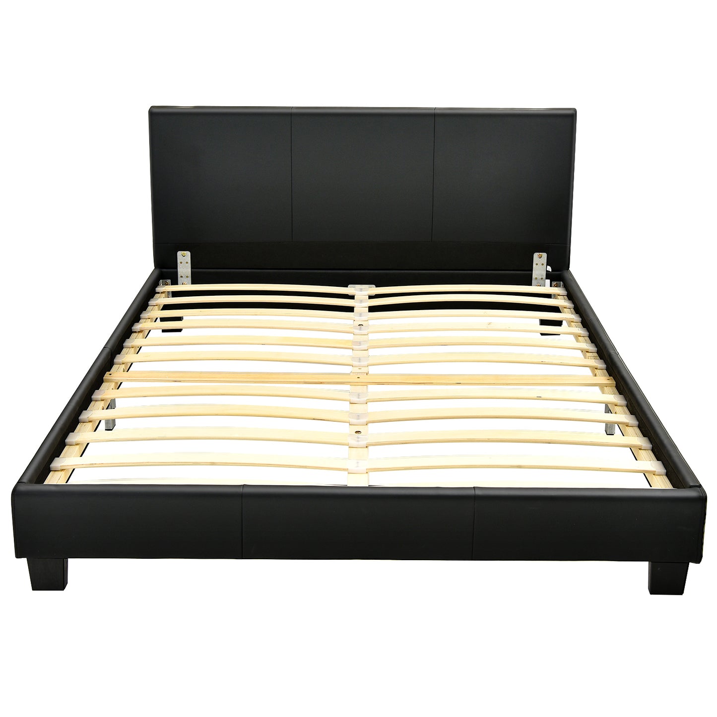 Giantex Queen Upholstered Platform Bed Frame with Linen Headboard Wood Slat Black