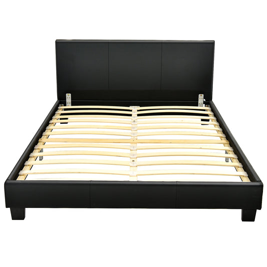 Giantex Queen Upholstered Platform Bed Frame with Linen Headboard Wood Slat Black