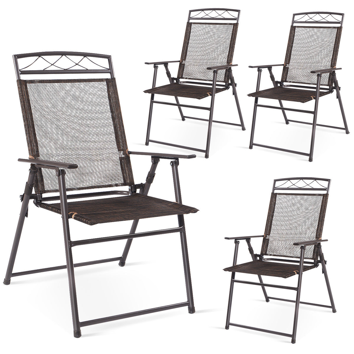 Giantex Set of 4 Patio Folding Sling Chairs Steel Camping Deck Garden Pool Backyard Chairs