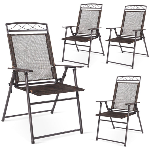 Giantex Set of 4 Patio Folding Sling Chairs Steel Camping Deck Garden Pool Backyard Chairs