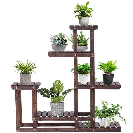 Giantex 6 Tier Wooden Plant Stand, 10 Pots Flower Display Rack, Vertical Shelves Plant Pot Holder, Multiple Tier Plant Succulent Bonsai Organizer Storage for Home Patio Balcony Garden