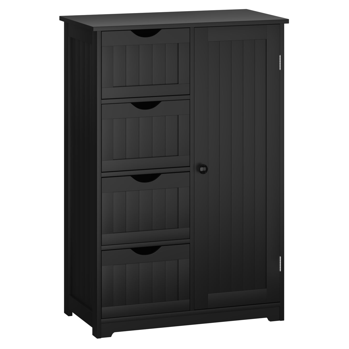 Giantex Bathroom Floor Cabinet Wooden with 1 Door & 4 Drawer, Free Standing Wooden Entryway Cupboard Spacesaver Cabinet, Black