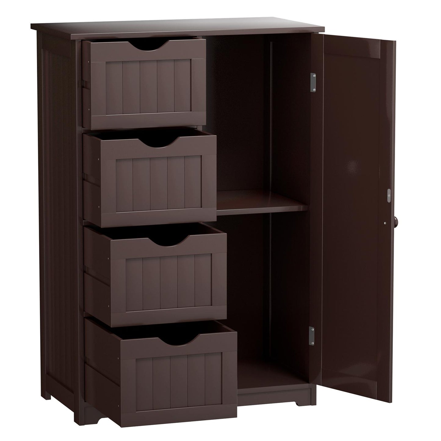 Giantex Bathroom Floor Cabinet Wooden with 1 Door & 4 Drawer, Free Standing Wooden Entryway Cupboard