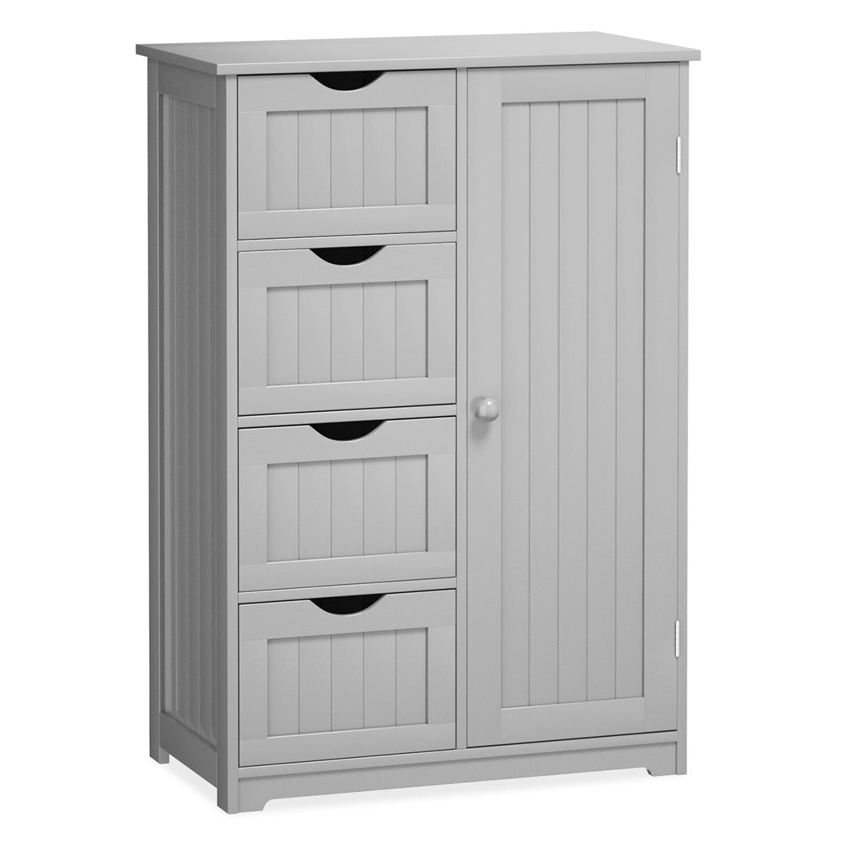 Giantex Bathroom Floor Cabinet Wooden with 1 Door & 4 Drawer, Free Standing Wooden Entryway Cupboard Spacesaver Storage Cabinet (Gray)