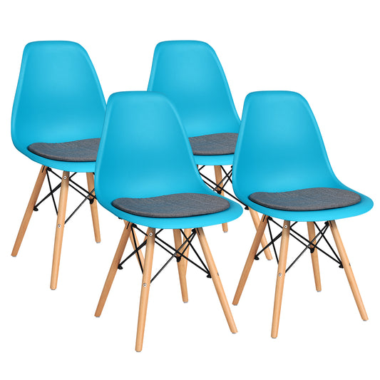 Giantex Dining DSW Chairs with Linen Cushion, Modern Mid Century Shell Chairs w/Wood Legs, Removable Fabric Upholstered Seat, Armless Side Chairs for Dining Room Living Room Kitchen (4, Blue)