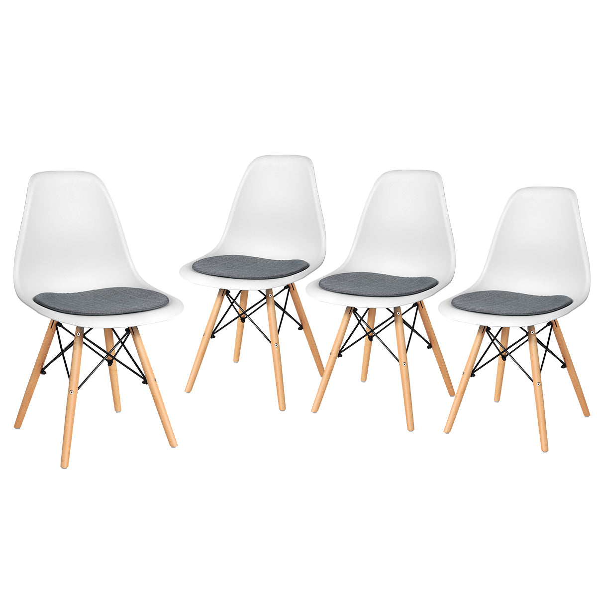 Giantex Dining DSW Chairs with Linen Cushion, Modern Mid Century Shell Chairs w/Wood Legs, Removable Fabric Upholstered Seat, Armless Side Chairs for Dining Room Living Room Kitchen (4, White)