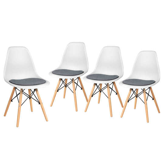 Giantex Dining DSW Chairs with Linen Cushion, Modern Mid Century Shell Chairs w/Wood Legs, Removable Fabric Upholstered Seat, Armless Side Chairs for Dining Room Living Room Kitchen (4, White)