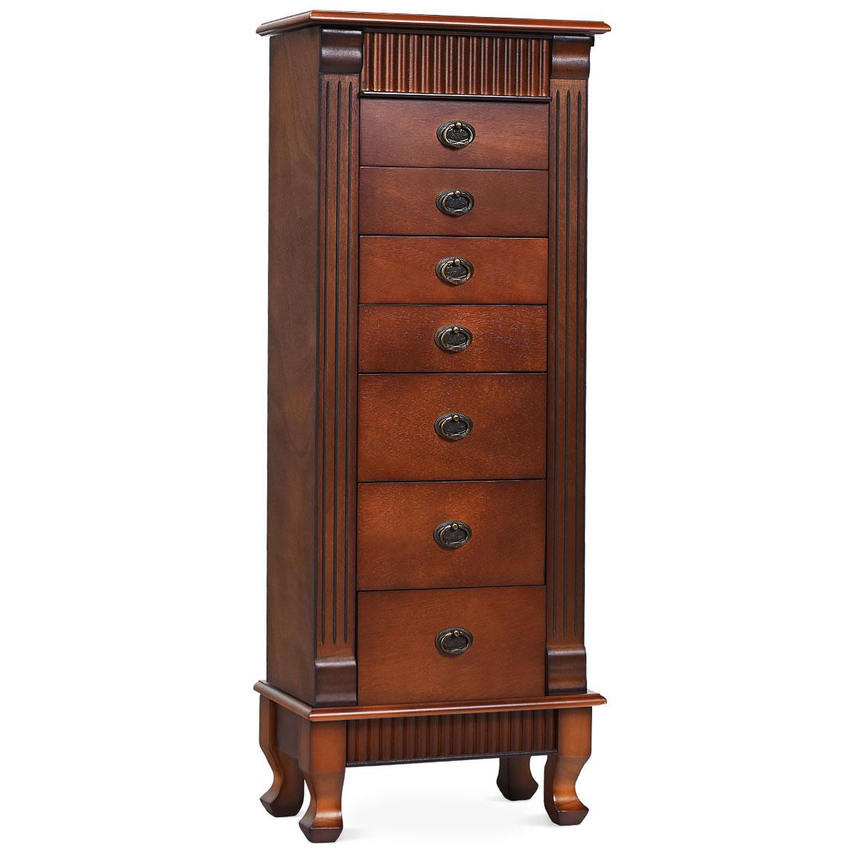 Giantex Standing Jewelry Armoire Cabinet Storage Chest with 7 Drawers, 2 Swing Doors, 12 Necklace Hooks, Makeup Mirror and Top Divided Storage Organizer, Large Standing Jewelry Armoire