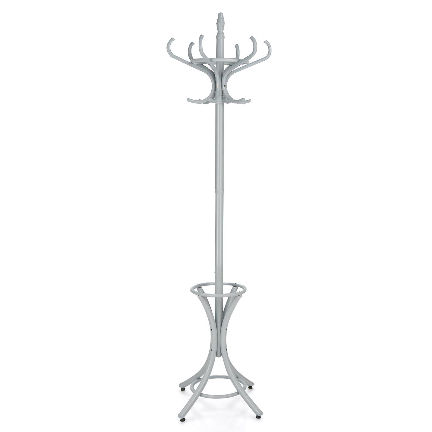 Giantex 75.5" Coat Rack Free standing, Wooden Coat Rack Tree with 12 Hooks and Umbrella Stand, Entryway Hall Tree for Hats Clothes Handbags (Grey)