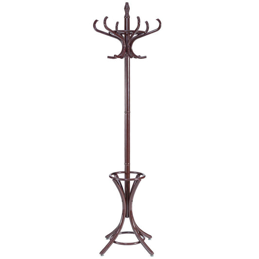 Giantex  75.5" Coat Rack Free standing, Wooden Coat Rack Tree with 12 Hooks and Umbrella Stand, Entryway Hall Tree for Hats Clothes Handbags (Reddish Brown)