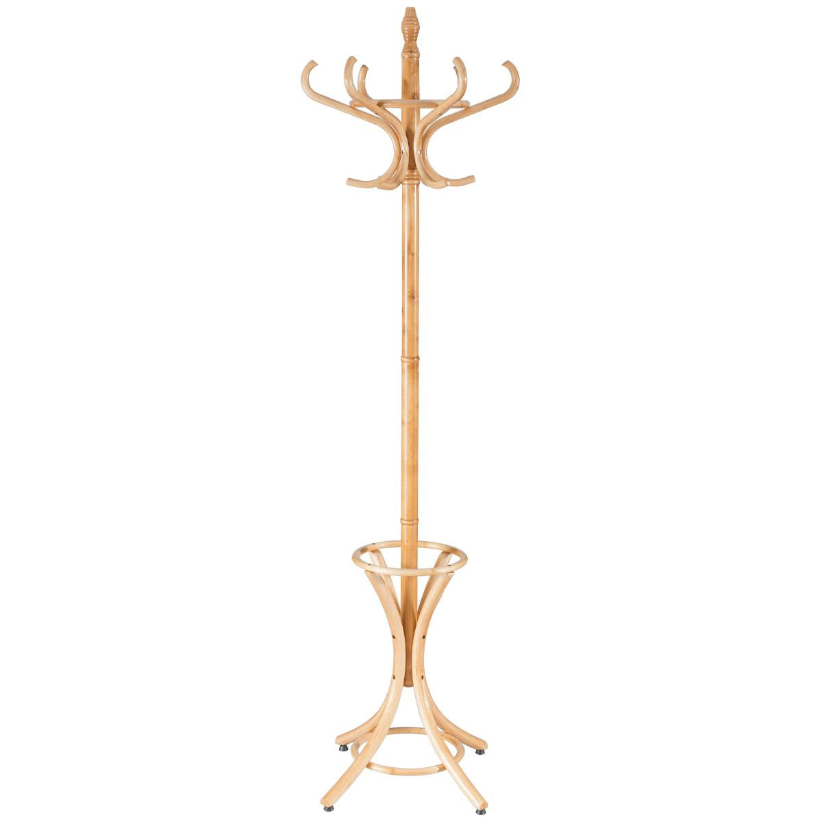 Giantex 75.5" Coat Rack Free standing, Wooden Coat Rack Tree with 12 Hooks and Umbrella Stand, Entryway Hall Tree for Hats Clothes Handbags (Oak)