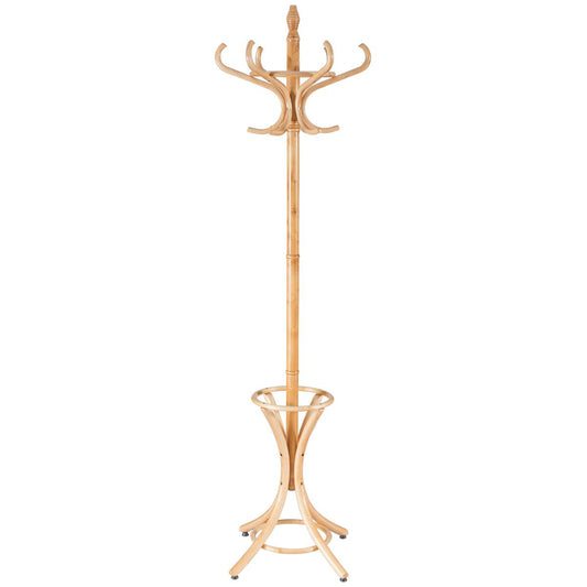 Giantex  75.5" Coat Rack Free standing, Wooden Coat Rack Tree with 12 Hooks and Umbrella Stand, Entryway Hall Tree for Hats Clothes Handbags (Oak)
