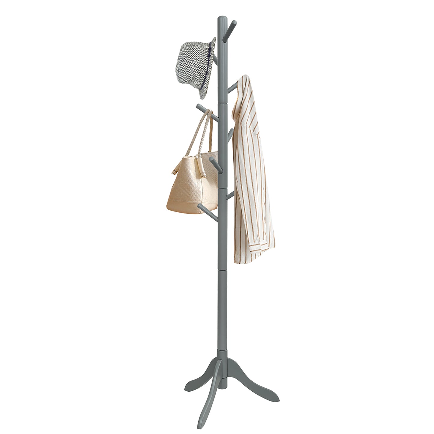 Giantex Wooden Tree Coat Stand, Height Adjustable Coat Rack w/8 Hooks & Tri-Legged Base, Standing Organizer for Office, Home, Hall, Entryway