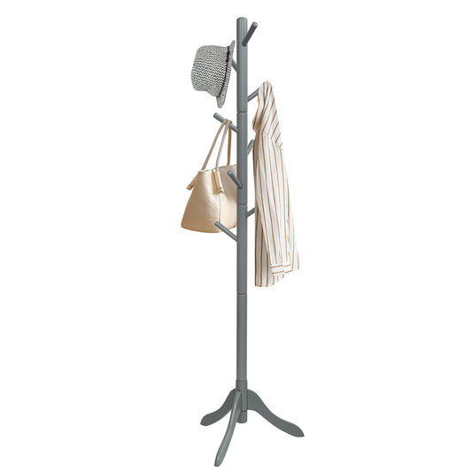 Giantex Wooden Tree Coat Stand, Height Adjustable Coat Rack w/8 Hooks & Tri-Legged Base, Standing Organizer for Office, Home, Hall, Entryway