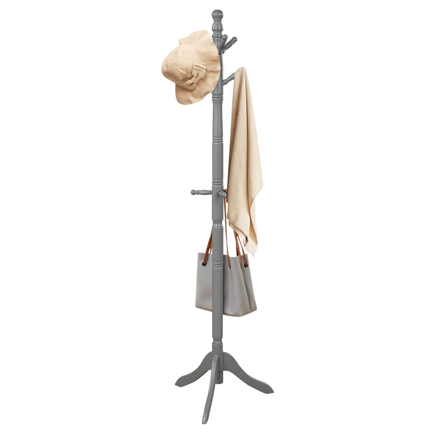 Giantex Free Standing Coat Rack, Hall Tree w/2 Adjustable Height & 9 Hooks, Wooden Hat Hanger for Office, Home, Hallway, Bedroom, Entryway, Grey