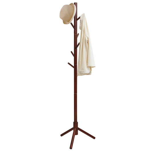 Giantex Wooden Coat Rack Standing, Coat Tree w/2 Adjustable Height, Hanger Stand w/8 Hooks for Clothes, Hats, Bags, Umbrellas, in Home, Office, Walnut