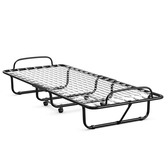 Giantex Folding Bed with Memory Foam Mattress, Portable Bed Cot Size with Metal Frame and Wheels for Kids and Adults, Rollaway Guest Bed for Home and Office, Made in Italy