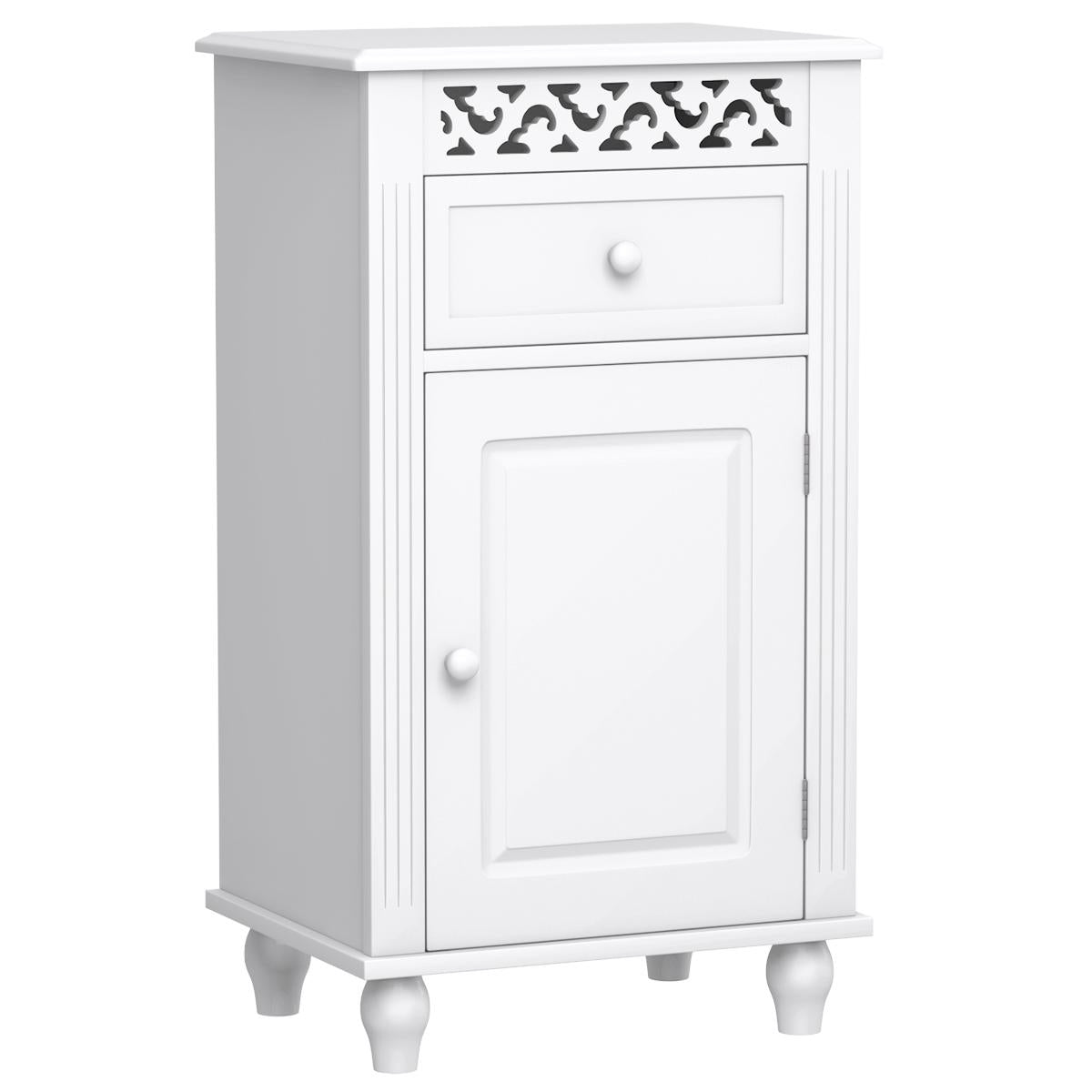 Giantex Storage Floor Cabinet W/One Cabinet Two-Layer Adjustable Shelves & One Drawer Bathroom Cupboard Organizer Kitchen Collection Cabinet Shelf Nightstand Beside End Table White (1 Drawer)