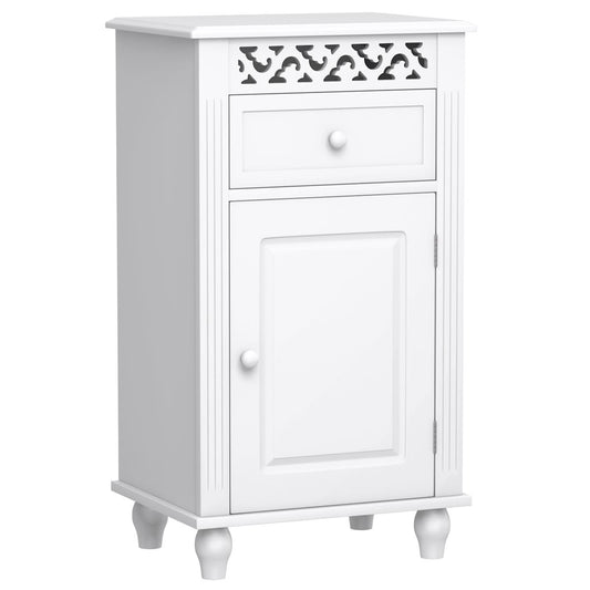 Giantex Storage Floor Cabinet W/One Cabinet Two-Layer Adjustable Shelves & One Drawer Bathroom Cupboard Organizer Kitchen Collection Cabinet Shelf Nightstand Beside End Table White (1 Drawer)