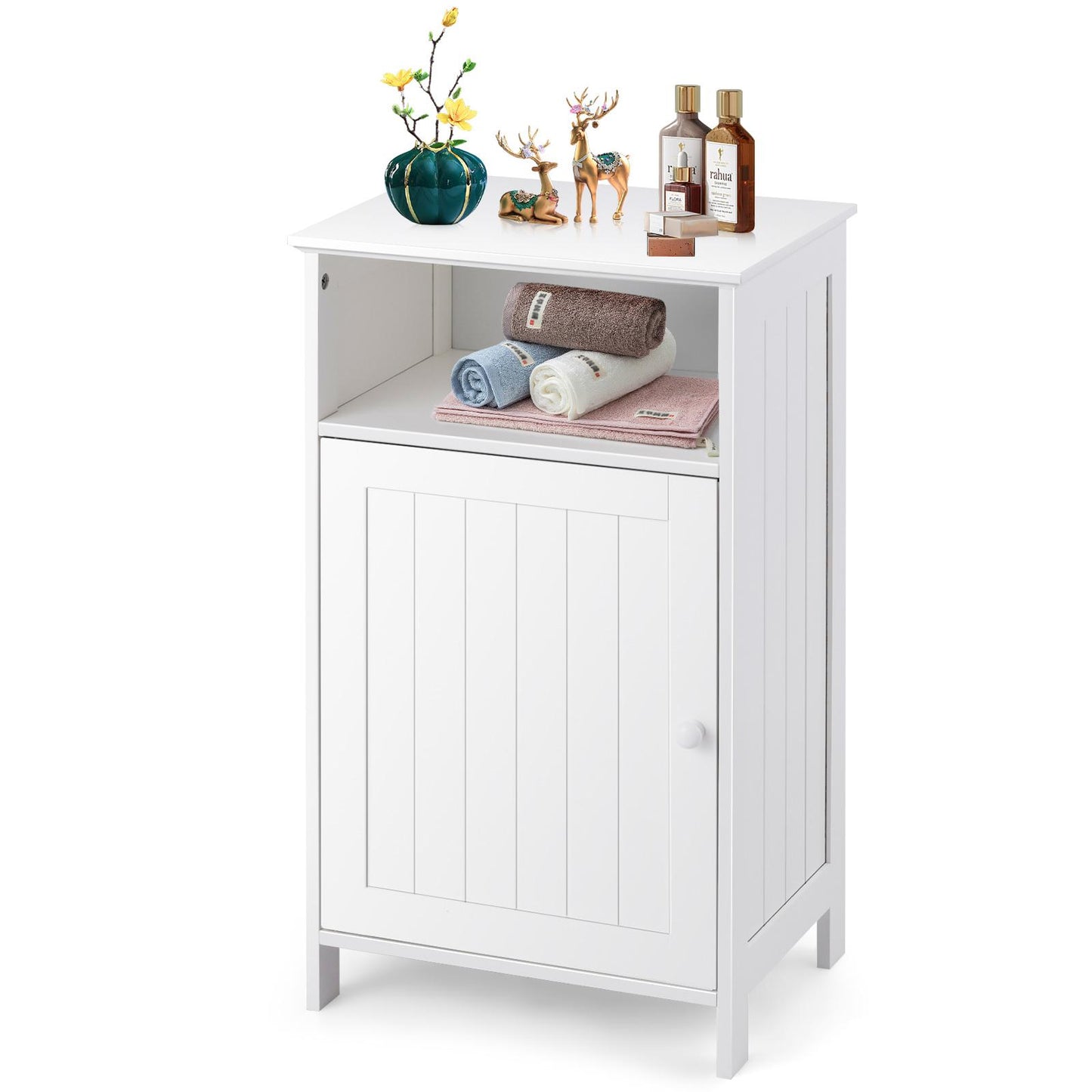 Giantex Bathroom Floor Storage Cabinet, Home Living Room Bedroom Sturdy Wooden Modern Side Cabinet, White