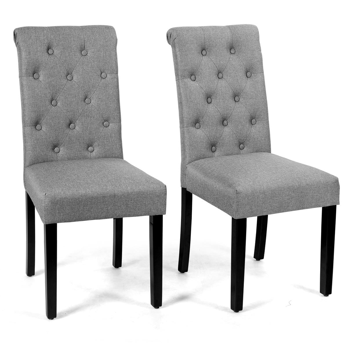 Giantex Set of 2, Tufted Parsons Fabric Upholstered High Backrest & Seat, Accent Dining Chairs w/Rubber Wood Legs & Adjustable Feet for Kitchen Living Room, Gray/Beige