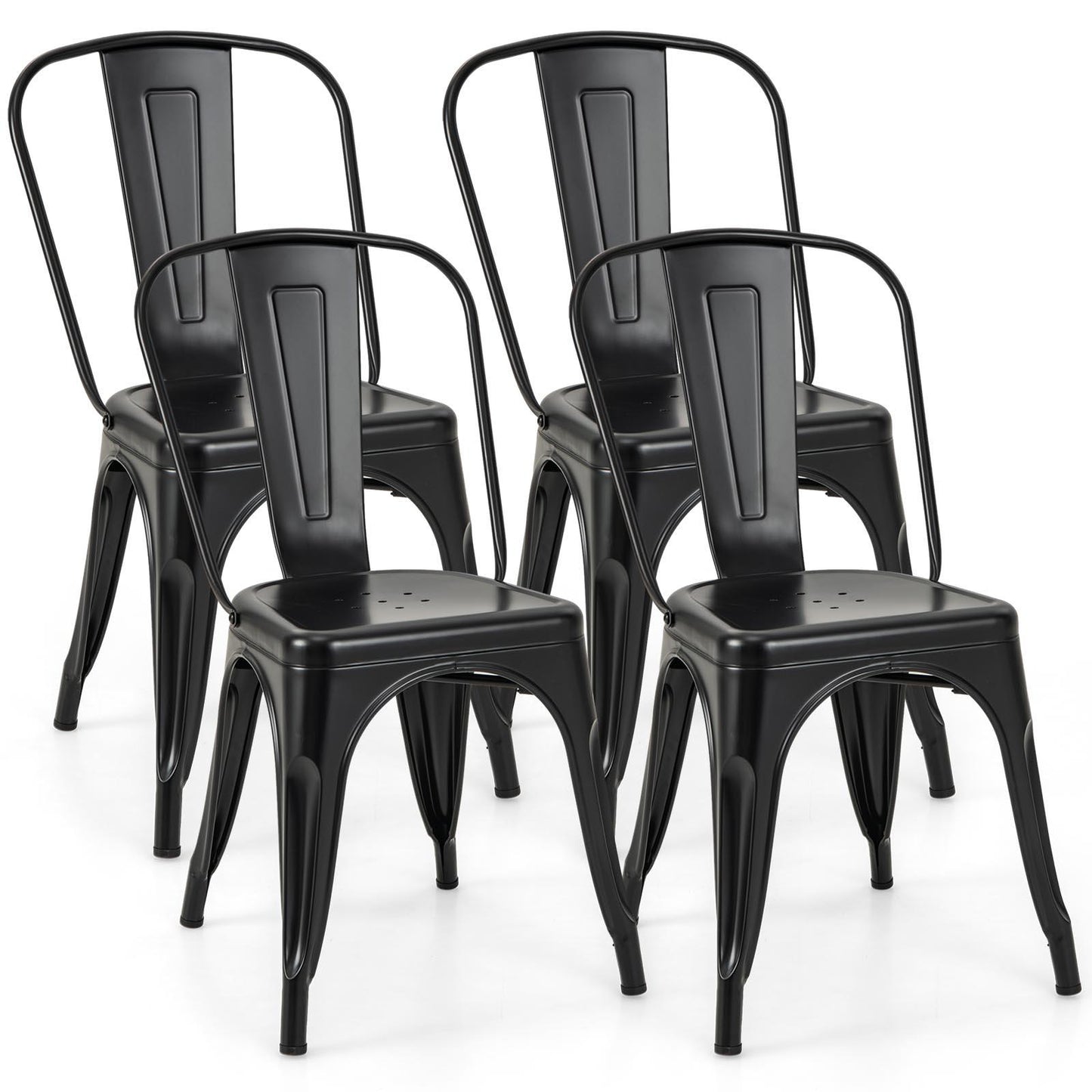 Giantex Metal Bar stools Set of 4, with Removable Back, Cafe Side Chairs w/Detachable Ergonomic Backrest, Stylish and Modern Chairs, for Kitchen, Dining Rooms, and Side Bar, Black