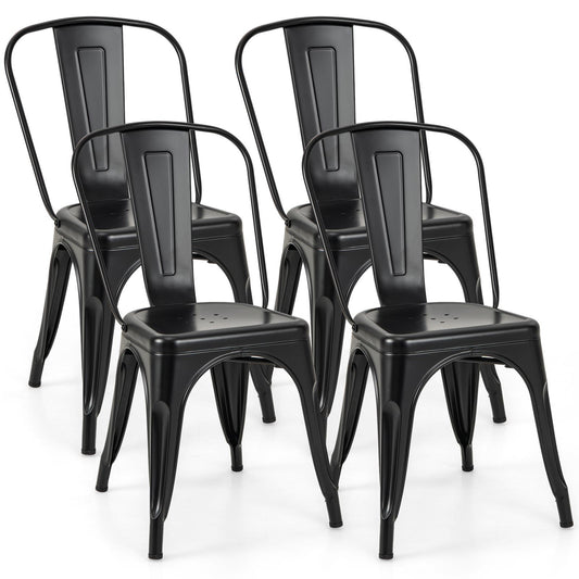 Giantex Metal Bar stools Set of 4, with Removable Back, Cafe Side Chairs w/Detachable Ergonomic Backrest, Stylish and Modern Chairs, for Kitchen, Dining Rooms, and Side Bar, Black