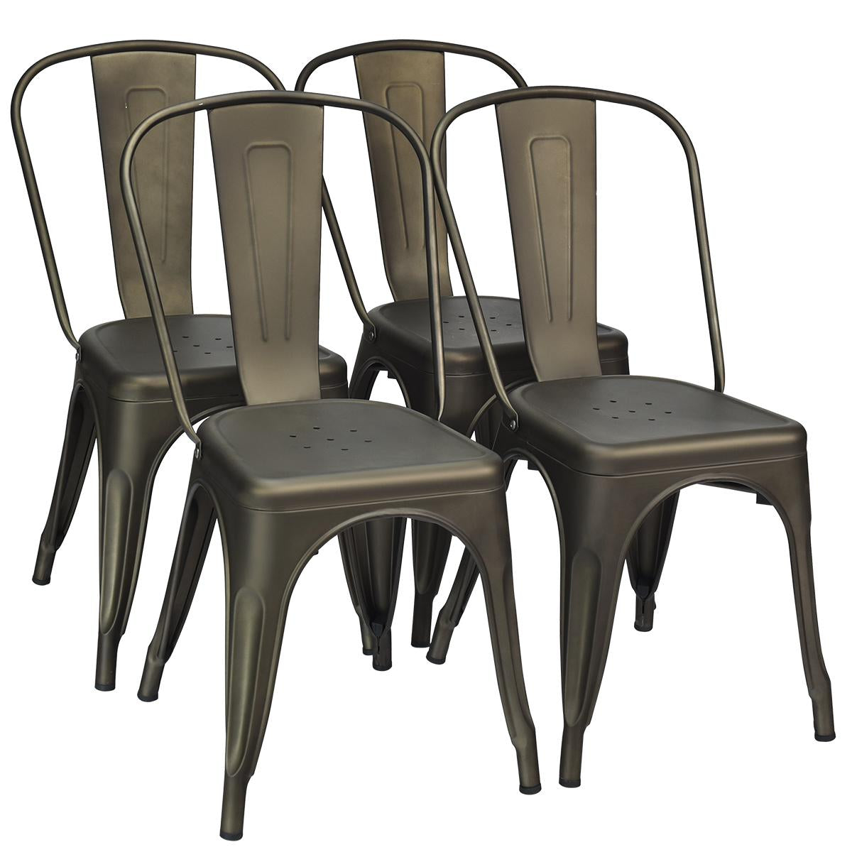 Giantex Metal Bar stools Set of 4, with Removable Back, Cafe Side Chairs with Rubber Feet, Stylish and Modern Chairs, for Kitchen, Dining Rooms, and Side Bar, Gun