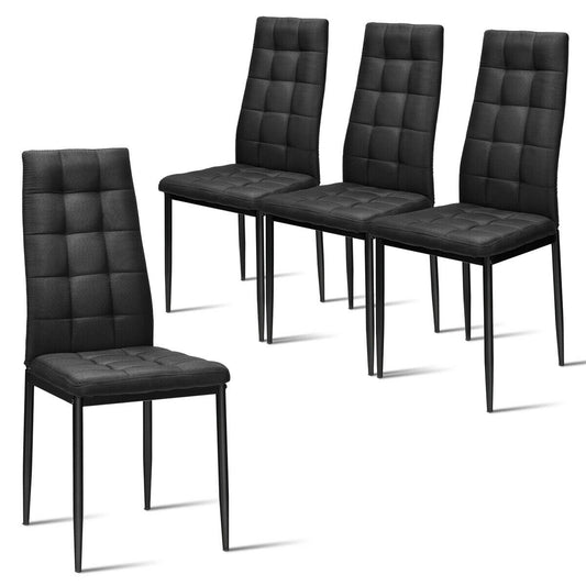 Giantex Set of 4 Fabric Dining Chairs Set, with Upholstered Cushion & High Back, Powder Coated Metal Legs, Checked Pattern Seats, Household Home Kitchen Living Room Bedroom, Black