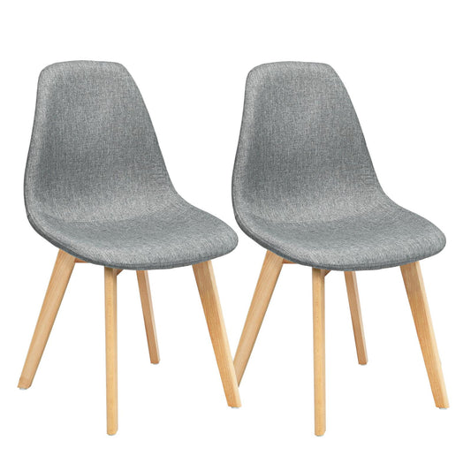 Fabric Dining Chairs Set of 2, Mid Century Modern Accent Chairs w/Beech Wood Legs & Upholstered Seat, Side Chairs for Dining Room Living Room Bedroom Kitchen Lounge Reception